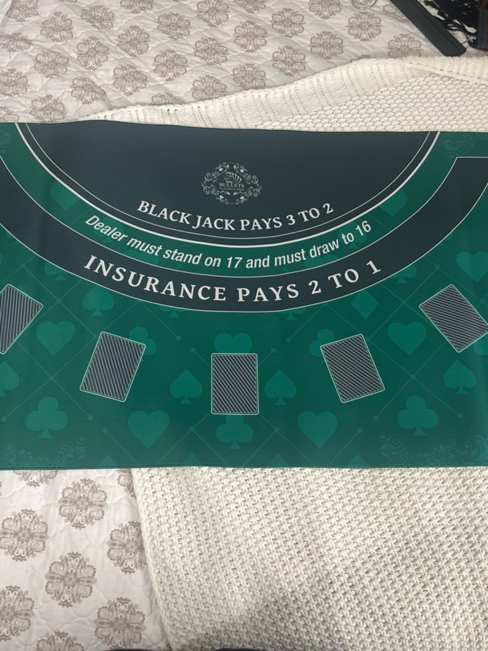 Green Blackjack Roll Up Table Mat Casino Style Easy to clean with carrying case